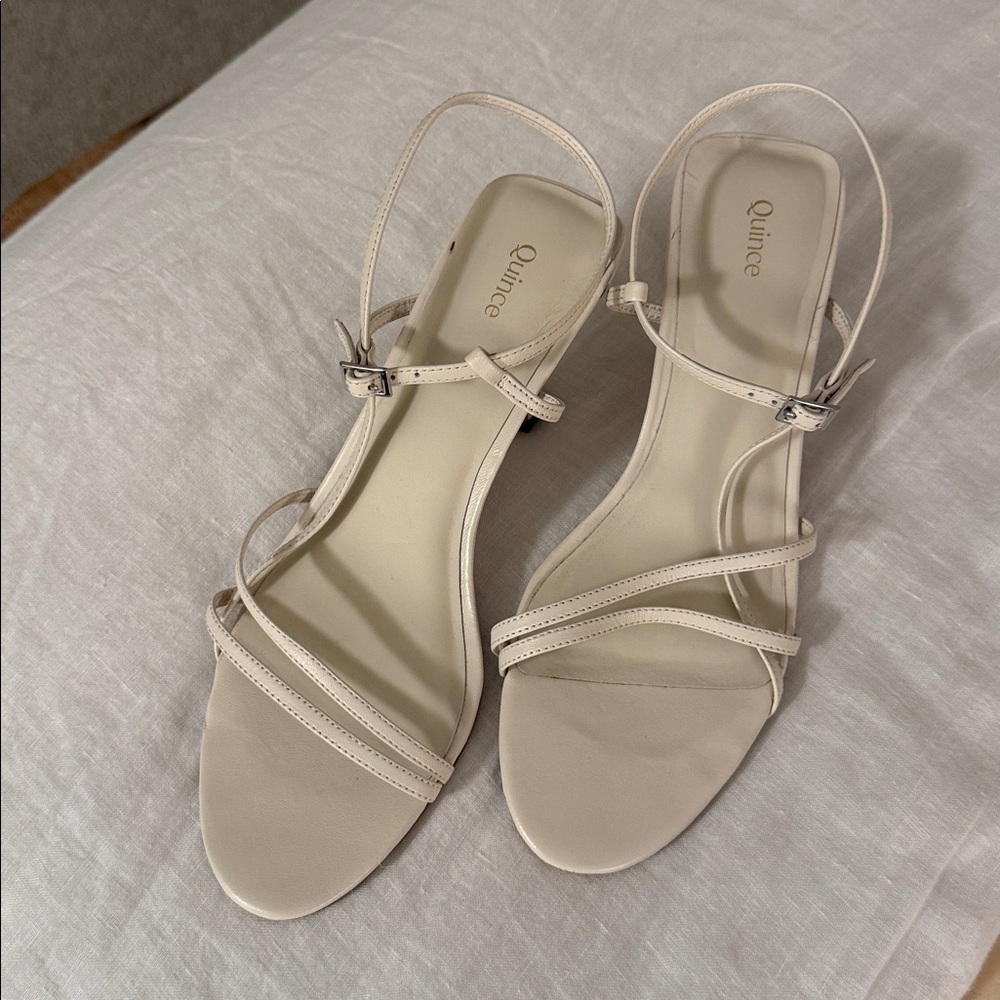 Quince Italian Leather 70mm Strappy Heel in Bone - Picture 5 of 7